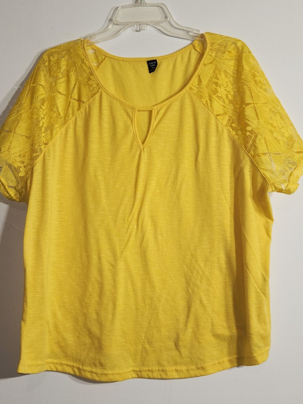 Yellow Lace Sleeve Keyhole Top 4XL